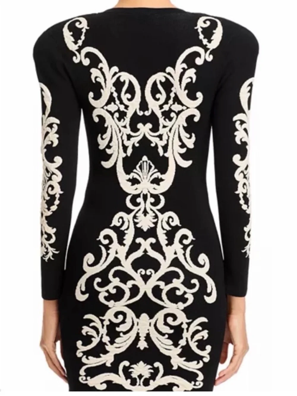 L'AGENCE Black Dress with Cream Baroque Motif, size M - Picture 4 of 11